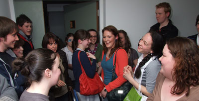 Young Balally Players meeting the cast of the original production